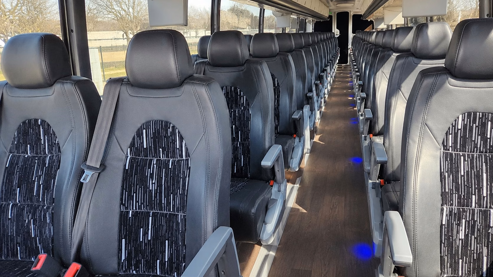 rochester charter bus rental interior